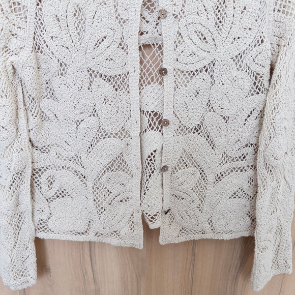 Womens Lace Crochet Cardigan Sz S Cream Floral Cottage Boho Shabby Chic Coquette - Picture 3 of 8